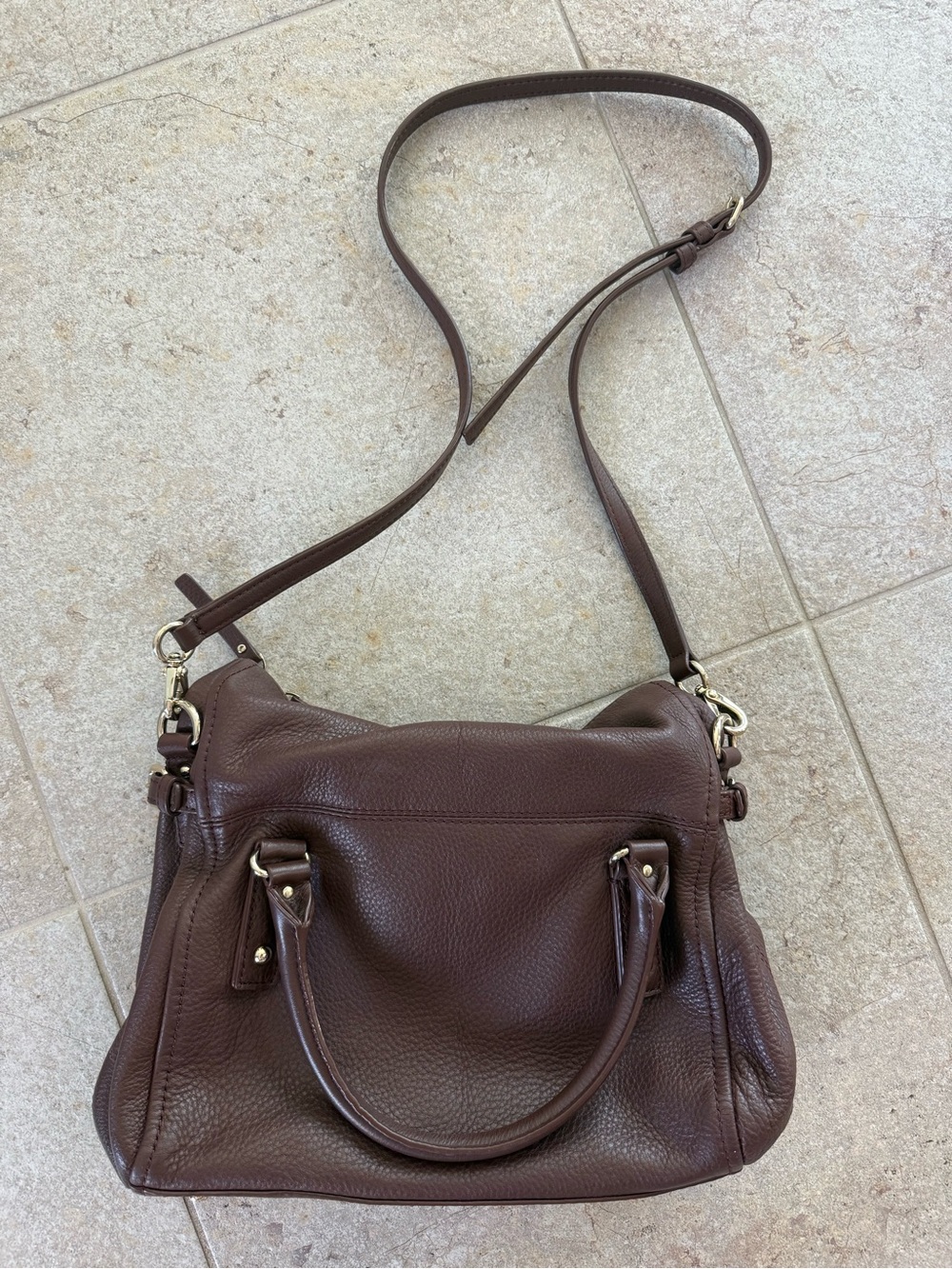 kate spade dark brown leather shoulder satchel with gold hardware - Picture 3 of 5